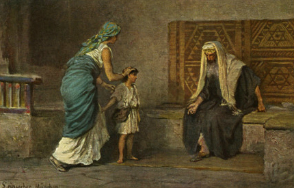 painting of Israelite man, woman, and child
