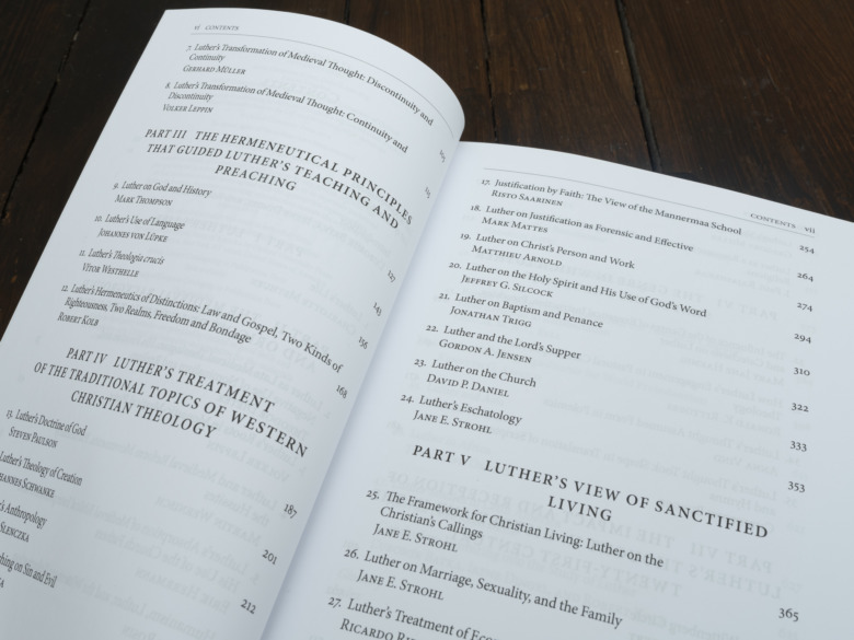 parts III through V of The Oxford Handbook of Martin Luther's Theology in table of contents